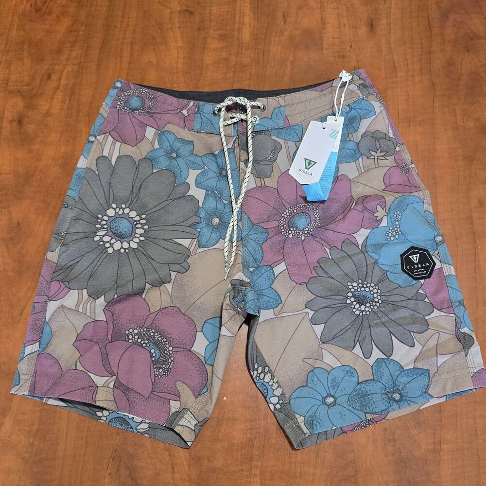 NEW Vissla Mens Upcycle Coconut Quick Dry Floral 3 Pocket Hydrid Boardshorts 29
